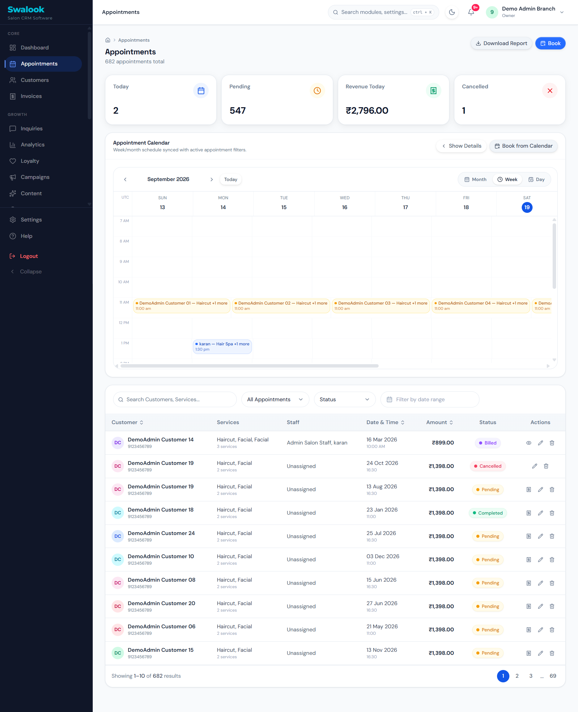 Appointment calendar screenshot